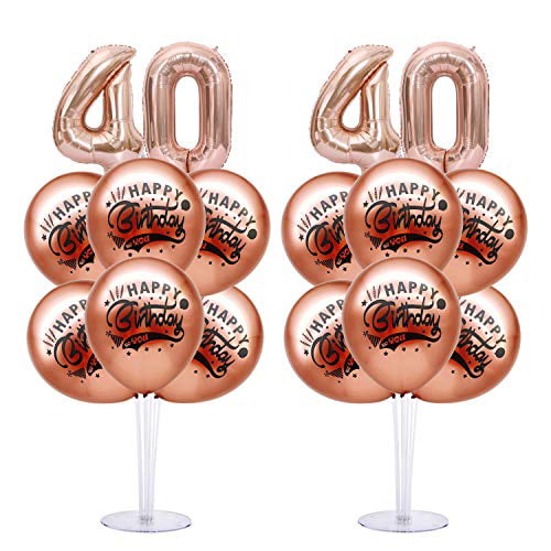 40th Birthday Decoration Balloons Pack for Women Men,2 Pack Happy Birthday Balloons Stand Kit for 40th Party Decorations,Contains 2 Pair 40 Number Foil Balloons and 15pcs Gold Balloons 
